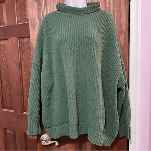 Aerie Cozy Knit Forest Green Oversized Cowl Neck Baggy Sweater